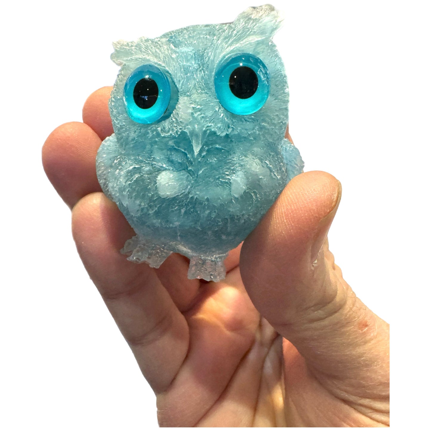 2 1/2 inch  Natural Crystal Macadam Epoxy Aquamarine Owl