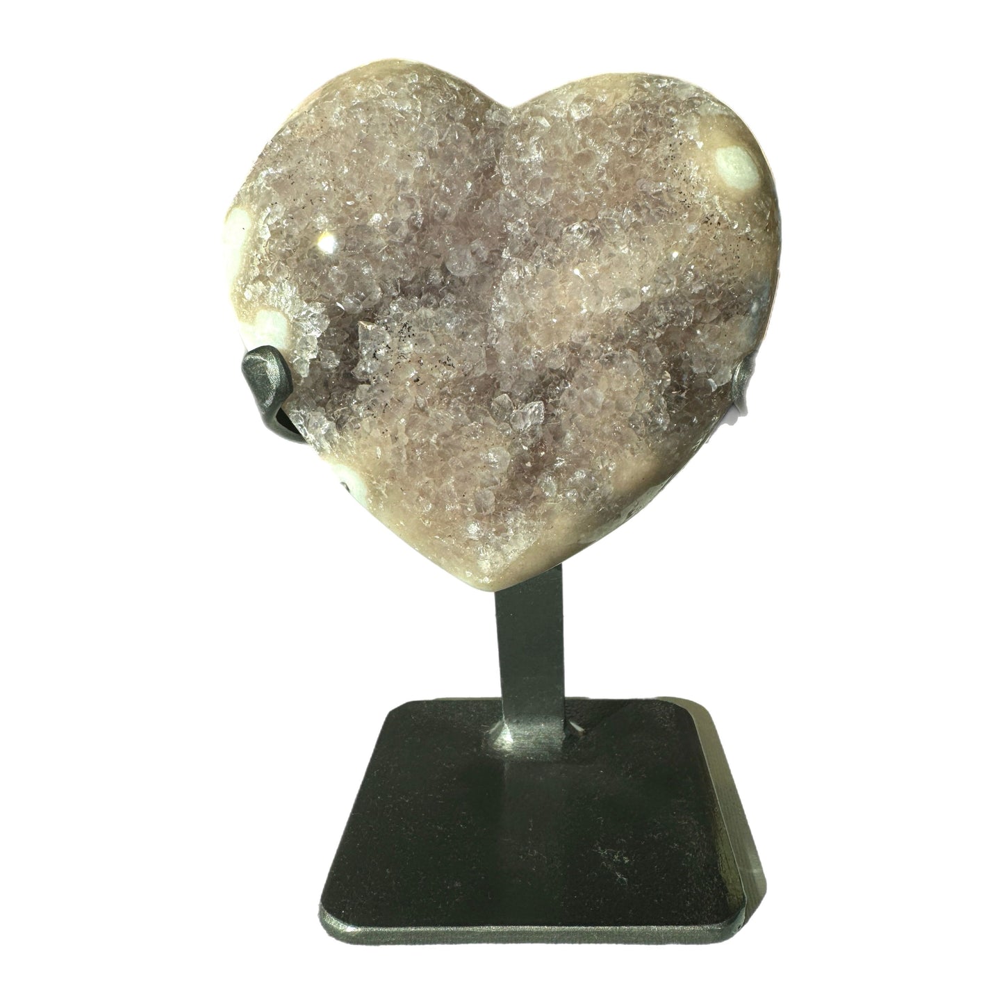 Druzy Crystal 5 inch Pink Amethyst Heart on a Metal Stand