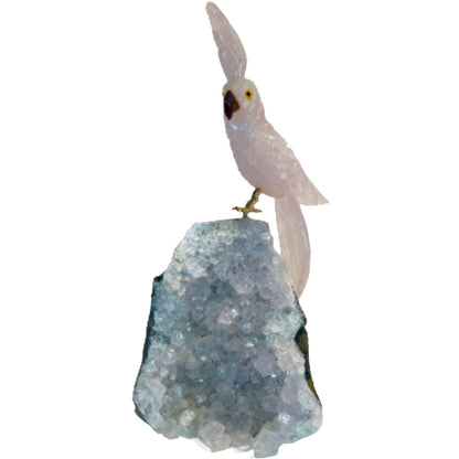 6 Inch Rose Quartz Cockatoo Parrot