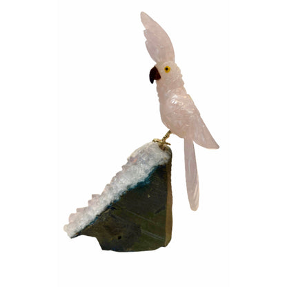 6 Inch Rose Quartz Cockatoo Parrot