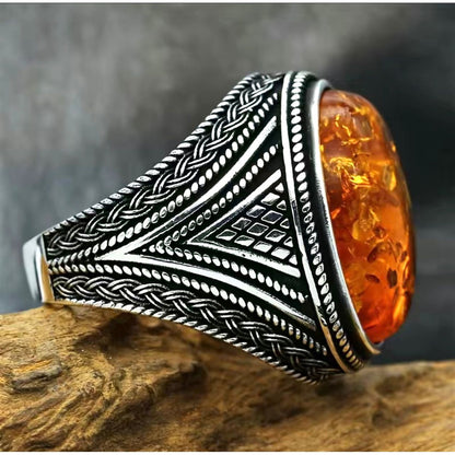 Men's Retro Amber Ring