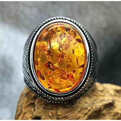 Men's Retro Amber Ring