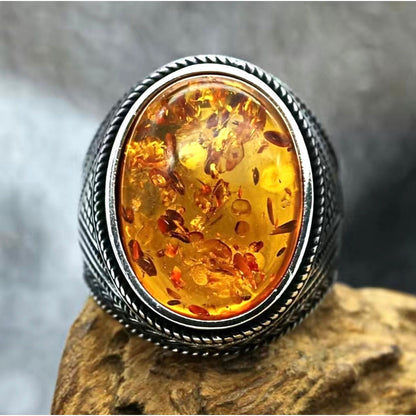 Men's Retro Amber Ring