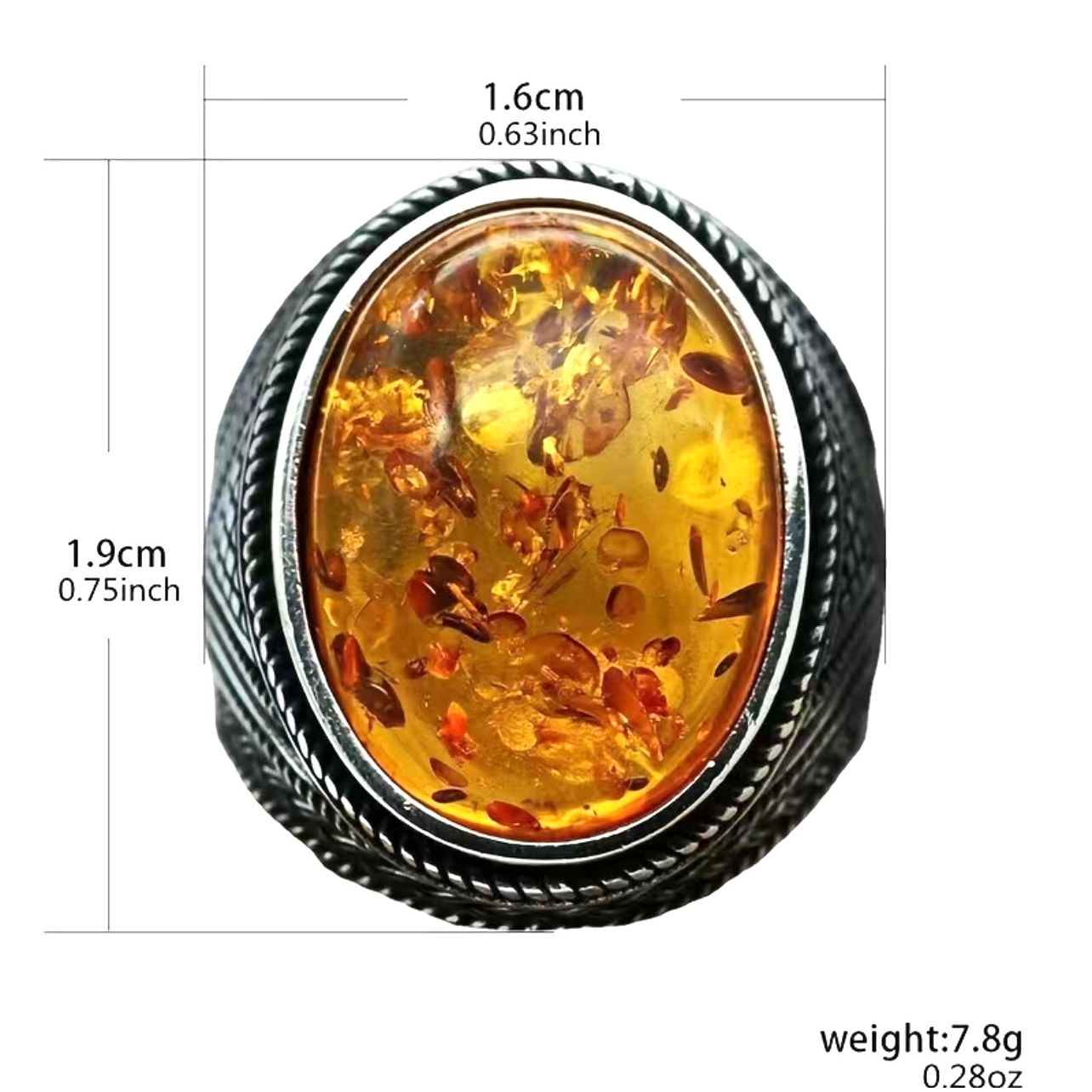 Men's Retro Amber Ring