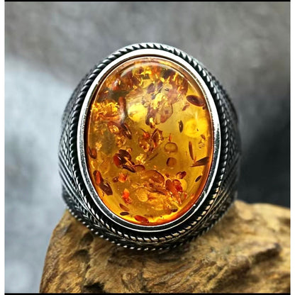 Men's Retro Amber Ring