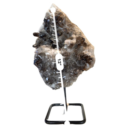 12 Inch Free Form Smokey Quartz on a Metal Stand