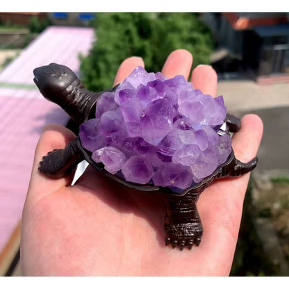 4 1/2 Inches Natural Amethyst Teeth Flower HandmadeTurtle