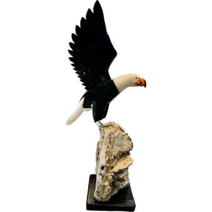 15 inch white and black Marble american Eagle crystal setting on Mica-Pegmatite Matrix with Orange Jasper beak