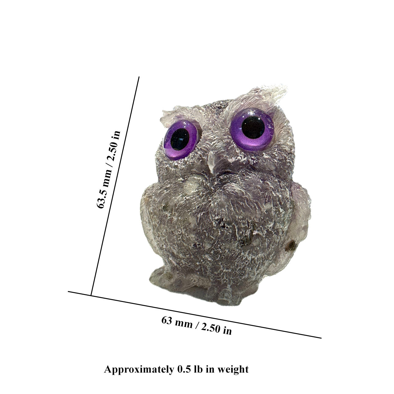 2 1/2 inch  Natural Crystal Macadam Epoxy Amethyst Owl