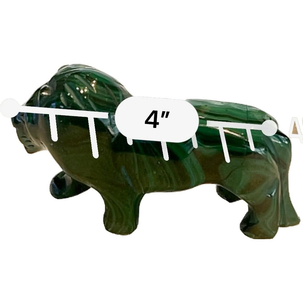 4 Inches Hand Carved Malachite Artisan Lion Carving