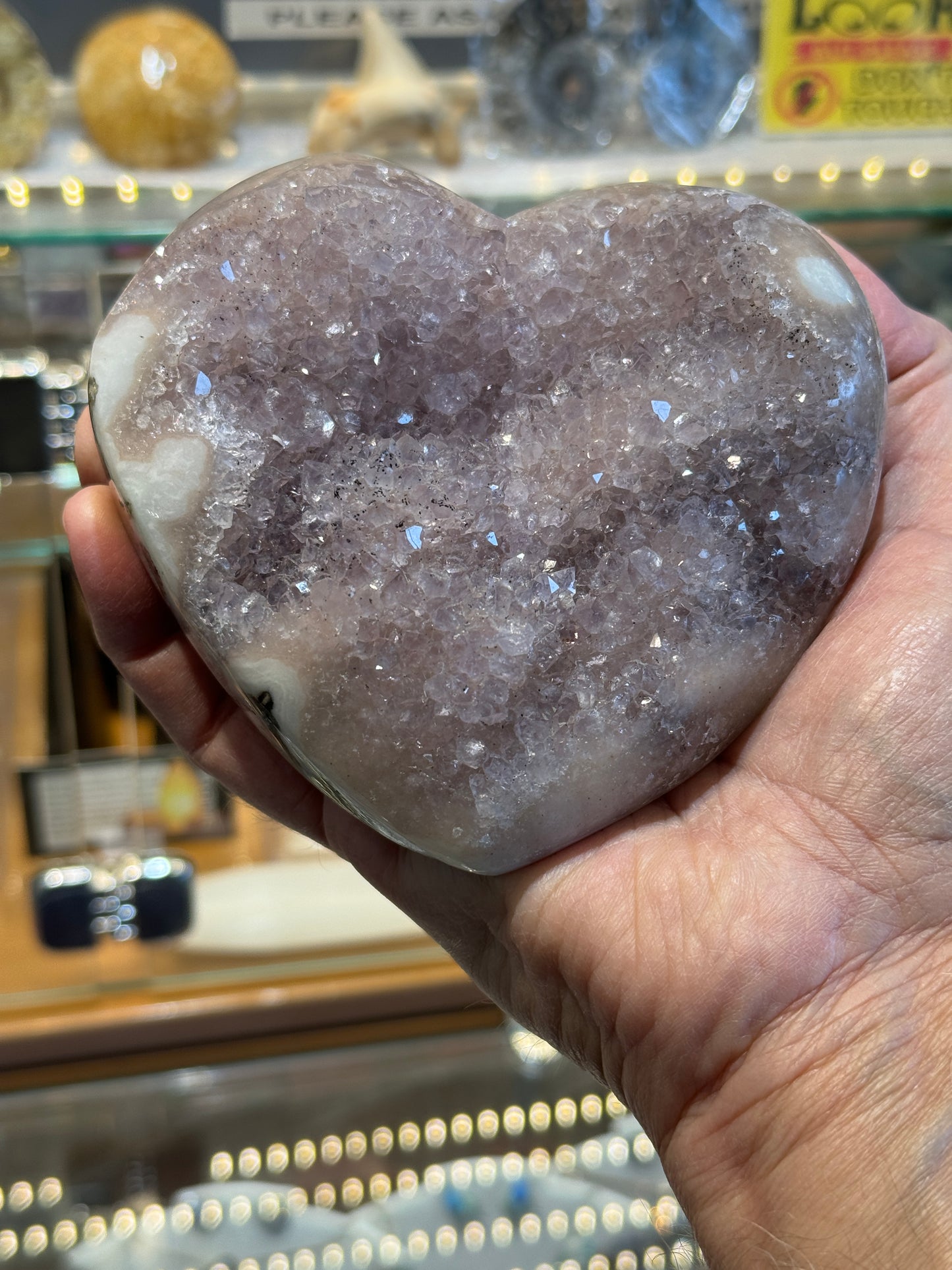 Polished Crystal 4.5 inch Amethyst Heart on a Metal Stand