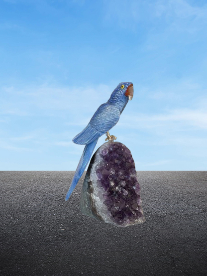 5.5 Inch Sodalite Hyacinth Macaw Parrot on Amethyst Base