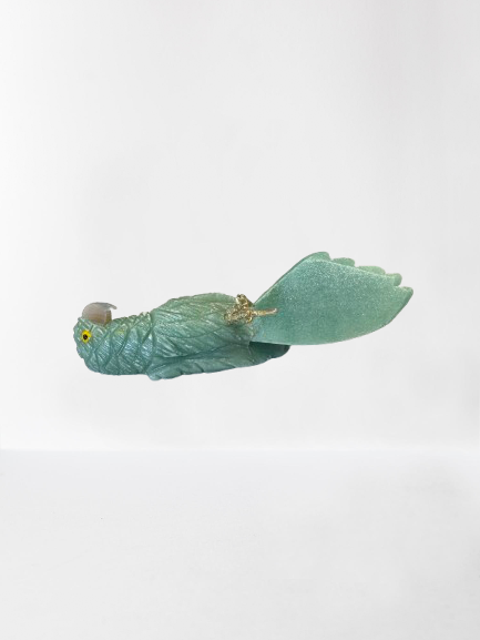 7 Inch budgerigar Parrot on Clear Quartz Base