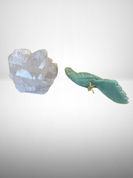 7 Inch budgerigar Parrot on Clear Quartz Base