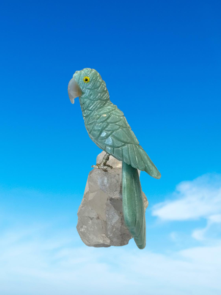 7 Inch budgerigar Parrot on Clear Quartz Base