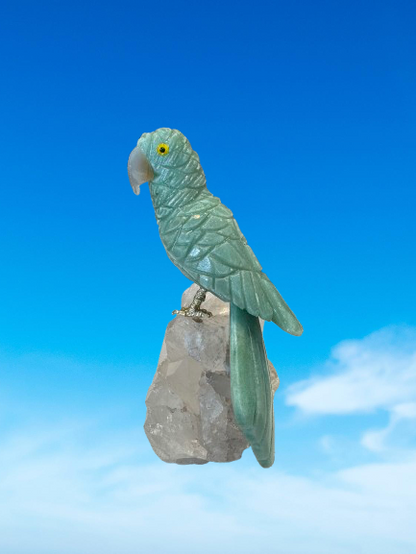 7 Inch budgerigar Parrot on Clear Quartz Base