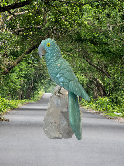 7 Inch budgerigar Parrot on Clear Quartz Base