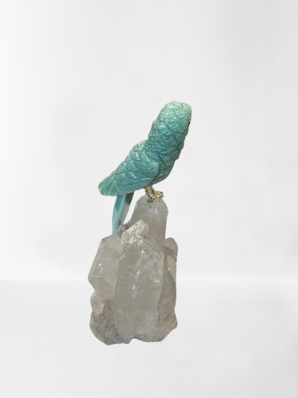 7 Inch budgerigar Parrot on Clear Quartz Base