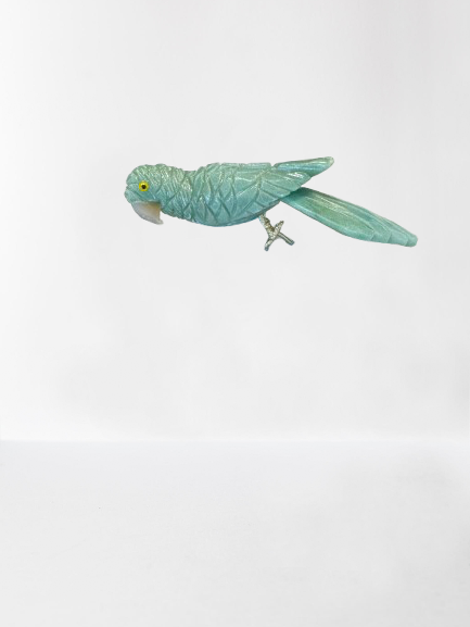 7 Inch budgerigar Parrot on Clear Quartz Base