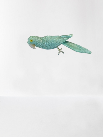 7 Inch budgerigar Parrot on Clear Quartz Base