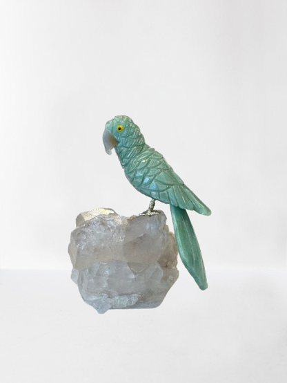 7 Inch budgerigar Parrot on Clear Quartz Base