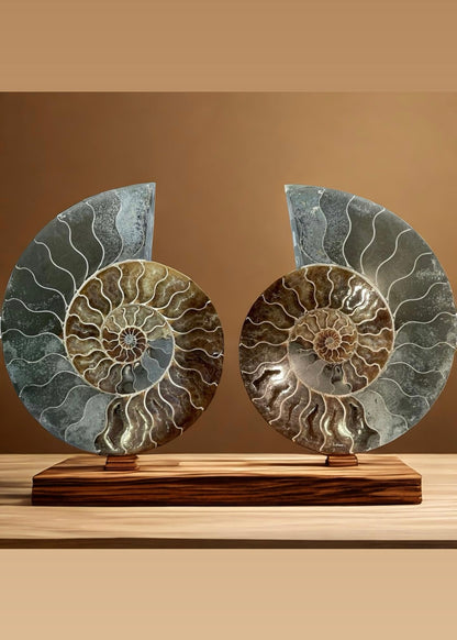 10 Inch Fossilized Ammonite (Pair)