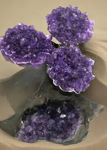 2.5 Inch Genuine Amethyst Tree (Clustered Gemstone Trees with faux bonsai tree trunk on Matrix)