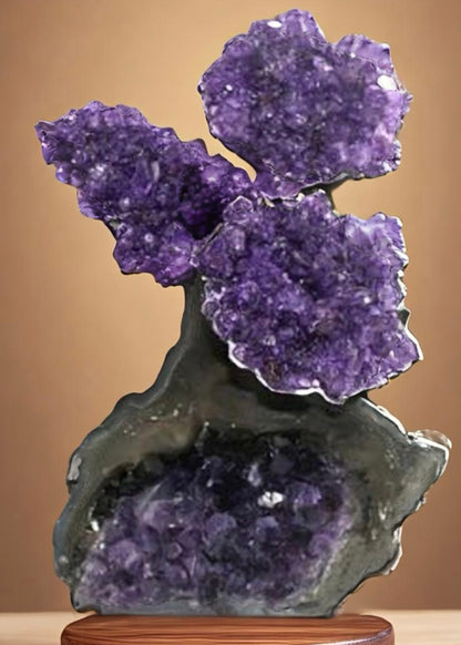 2.5 Inch Genuine Amethyst Tree (Clustered Gemstone Trees with faux bonsai tree trunk on Matrix)