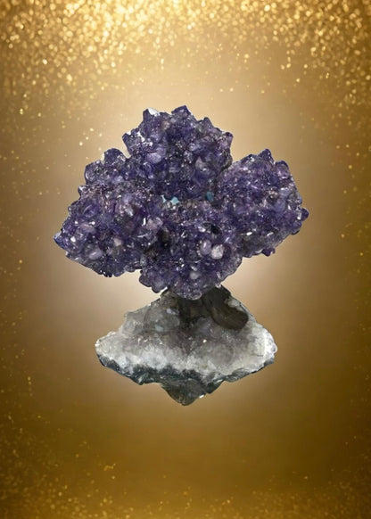 7.5 Inch Genuine Amethyst Tree (Clustered Gemstone Trees with faux bonsai tree trunk on Matrix)