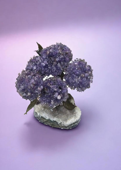 7.5 Inch Genuine Amethyst Tree (Clustered Gemstone Trees with faux bonsai tree trunk on Matrix)