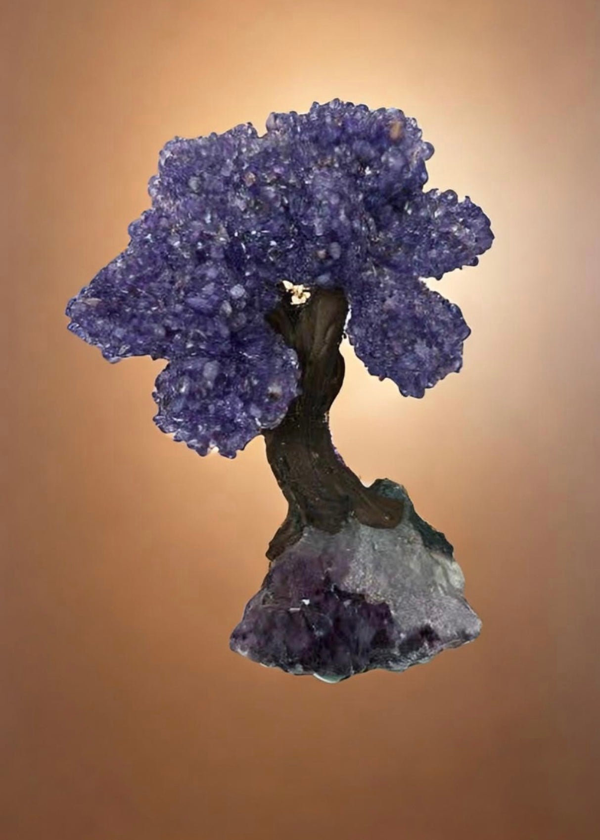 9.5 Inch Genuine Amethyst Tree (Clustered Gemstone Trees with faux bonsai tree trunk on Matrix)