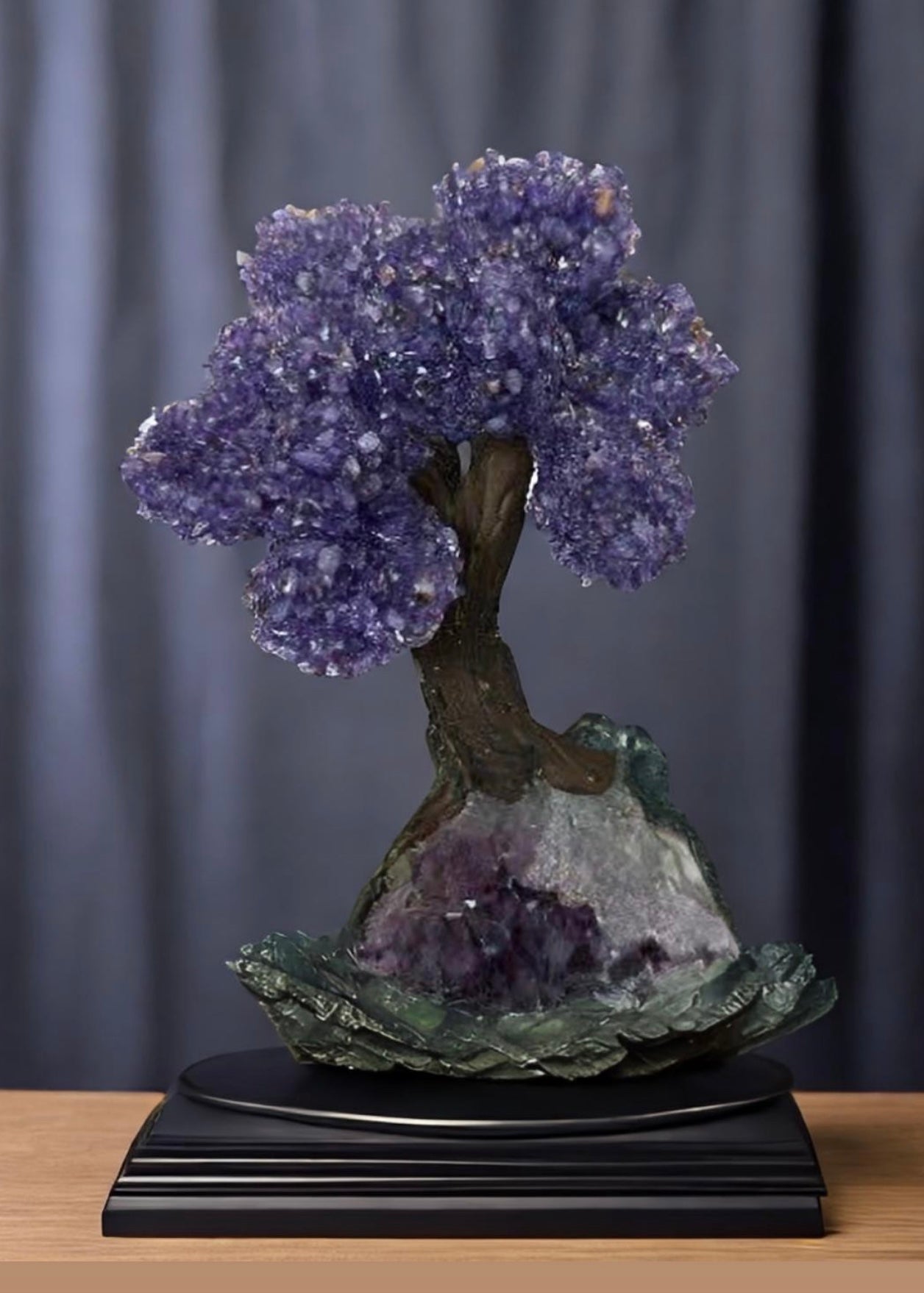 9.5 Inch Genuine Amethyst Tree (Clustered Gemstone Trees with faux bonsai tree trunk on Matrix)