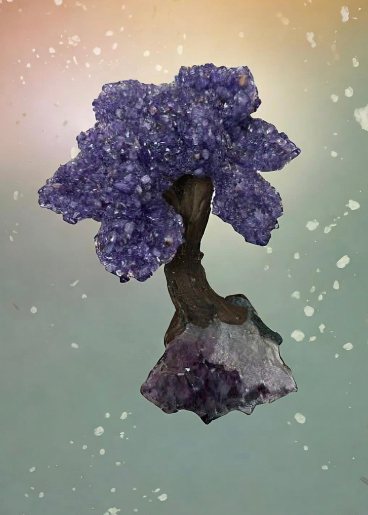 9.5 Inch Genuine Amethyst Tree (Clustered Gemstone Trees with faux bonsai tree trunk on Matrix)