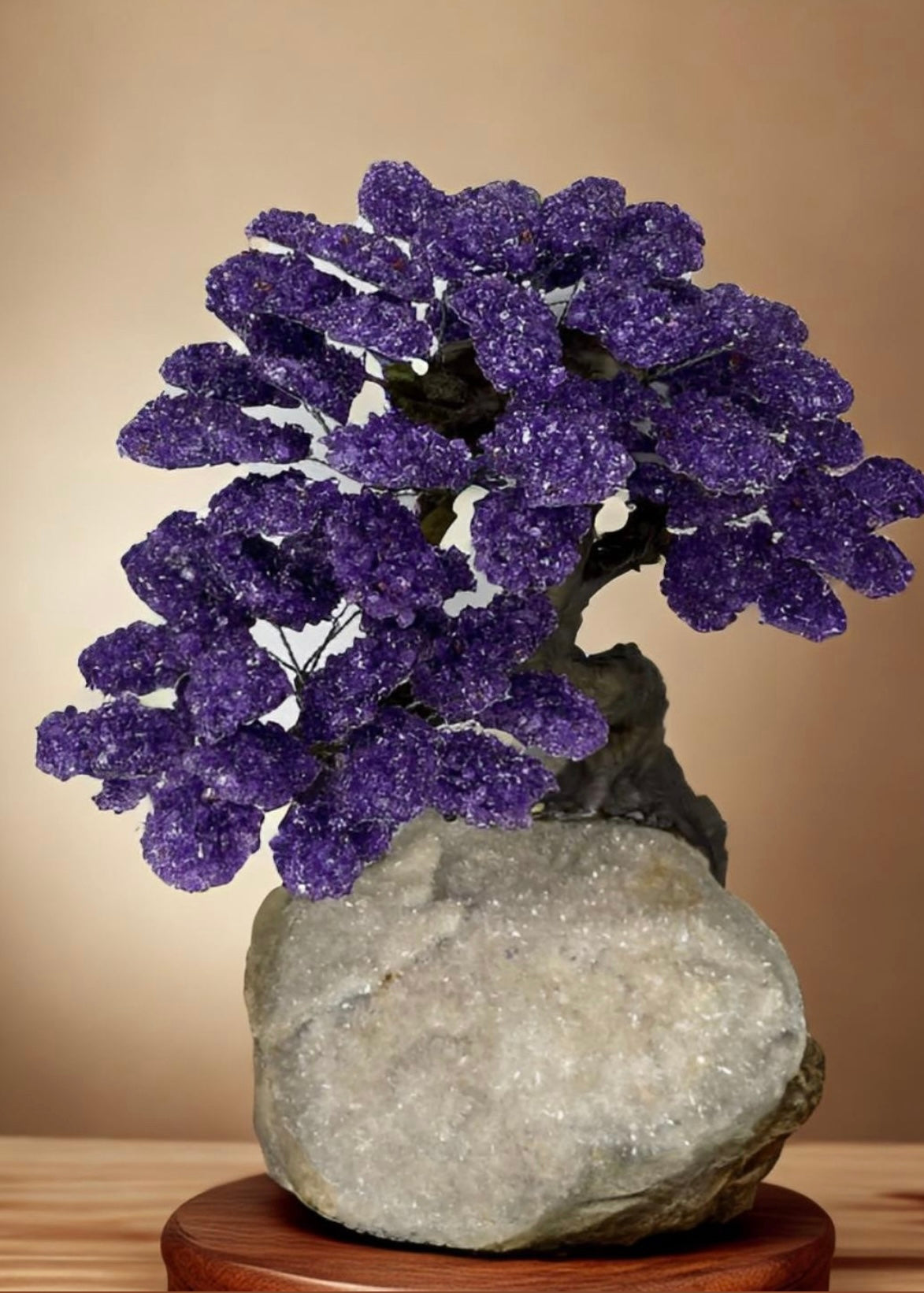 17.5 Inch Genuine Amethyst Tree (Clustered Gemstone Trees with faux bonsai tree trunk on Matrix)