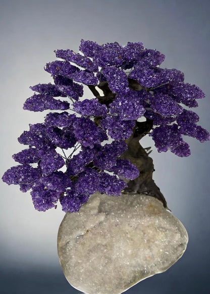 17.5 Inch Genuine Amethyst Tree (Clustered Gemstone Trees with faux bonsai tree trunk on Matrix)