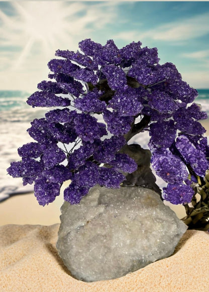 17.5 Inch Genuine Amethyst Tree (Clustered Gemstone Trees with faux bonsai tree trunk on Matrix)