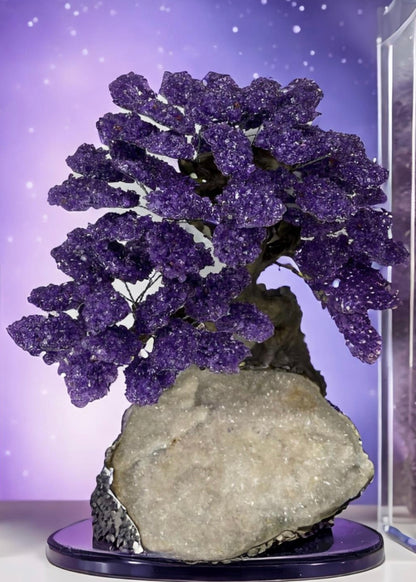 17.5 Inch Genuine Amethyst Tree (Clustered Gemstone Trees with faux bonsai tree trunk on Matrix)