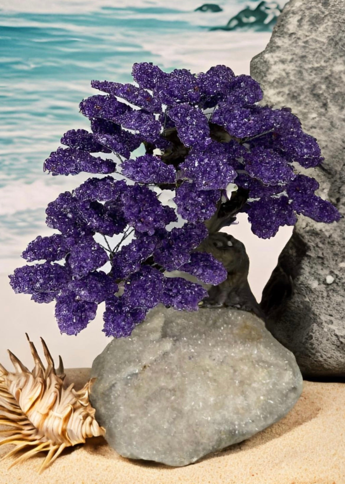 17.5 Inch Genuine Amethyst Tree (Clustered Gemstone Trees with faux bonsai tree trunk on Matrix)