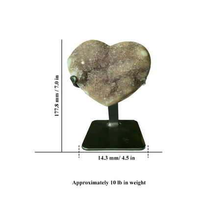 Druzy Crystal 5 inch Pink Amethyst Heart on a Metal Stand