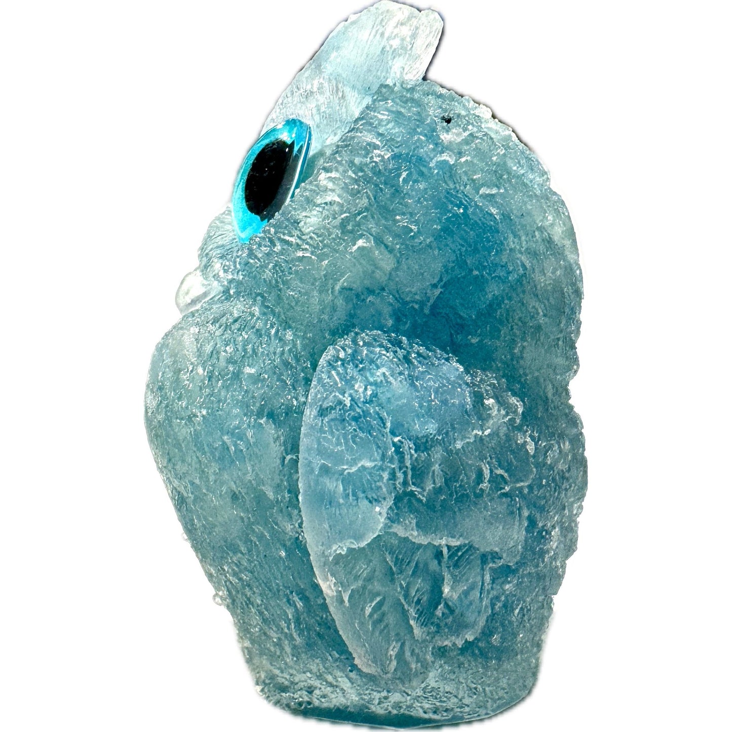 2 1/2 inch  Natural Crystal Macadam Epoxy Aquamarine Owl