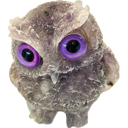 2 1/2 inch  Natural Crystal Macadam Epoxy Amethyst Owl