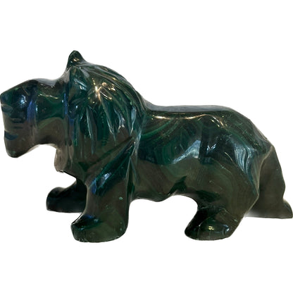 3 1/2 Inches Hand Carved Malachite Artisan Lion Carving