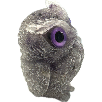 2 1/2 inch  Natural Crystal Macadam Epoxy Amethyst Owl