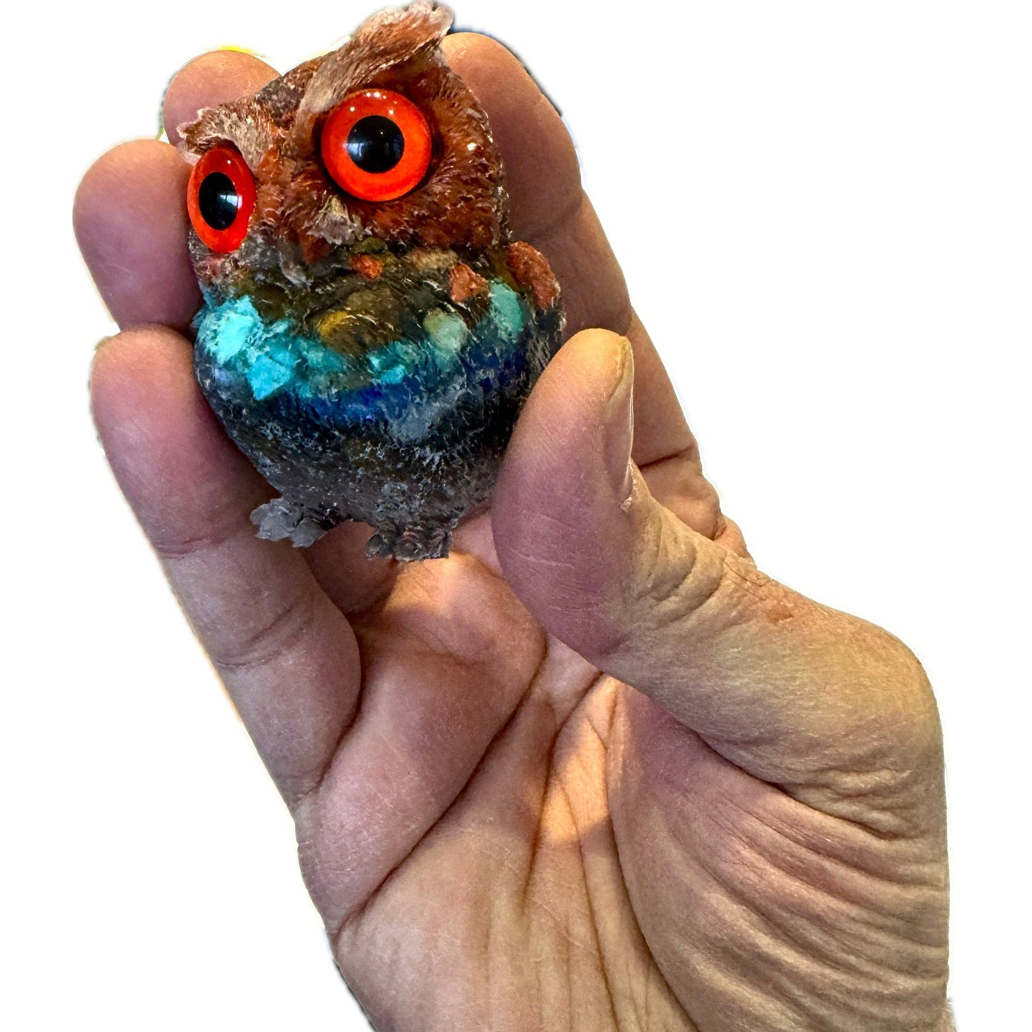 2 1/2 inch  Natural Crystal Macadam Epoxy Chakra Owl