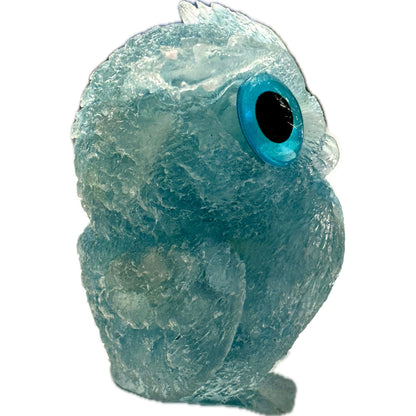 2 1/2 inch  Natural Crystal Macadam Epoxy Aquamarine Owl