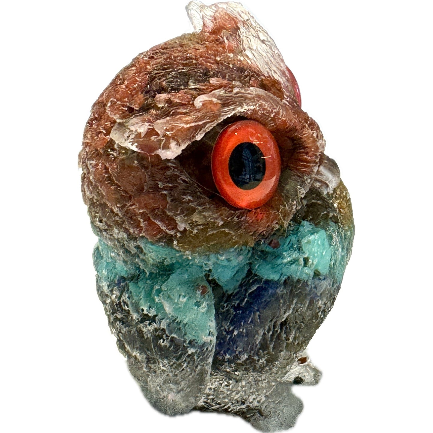 2 1/2 inch  Natural Crystal Macadam Epoxy Chakra Owl