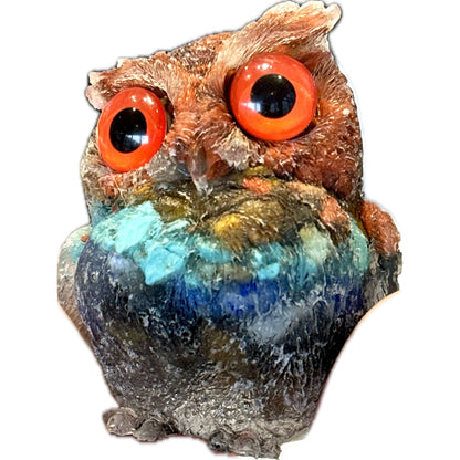 2 1/2 inch  Natural Crystal Macadam Epoxy Chakra Owl