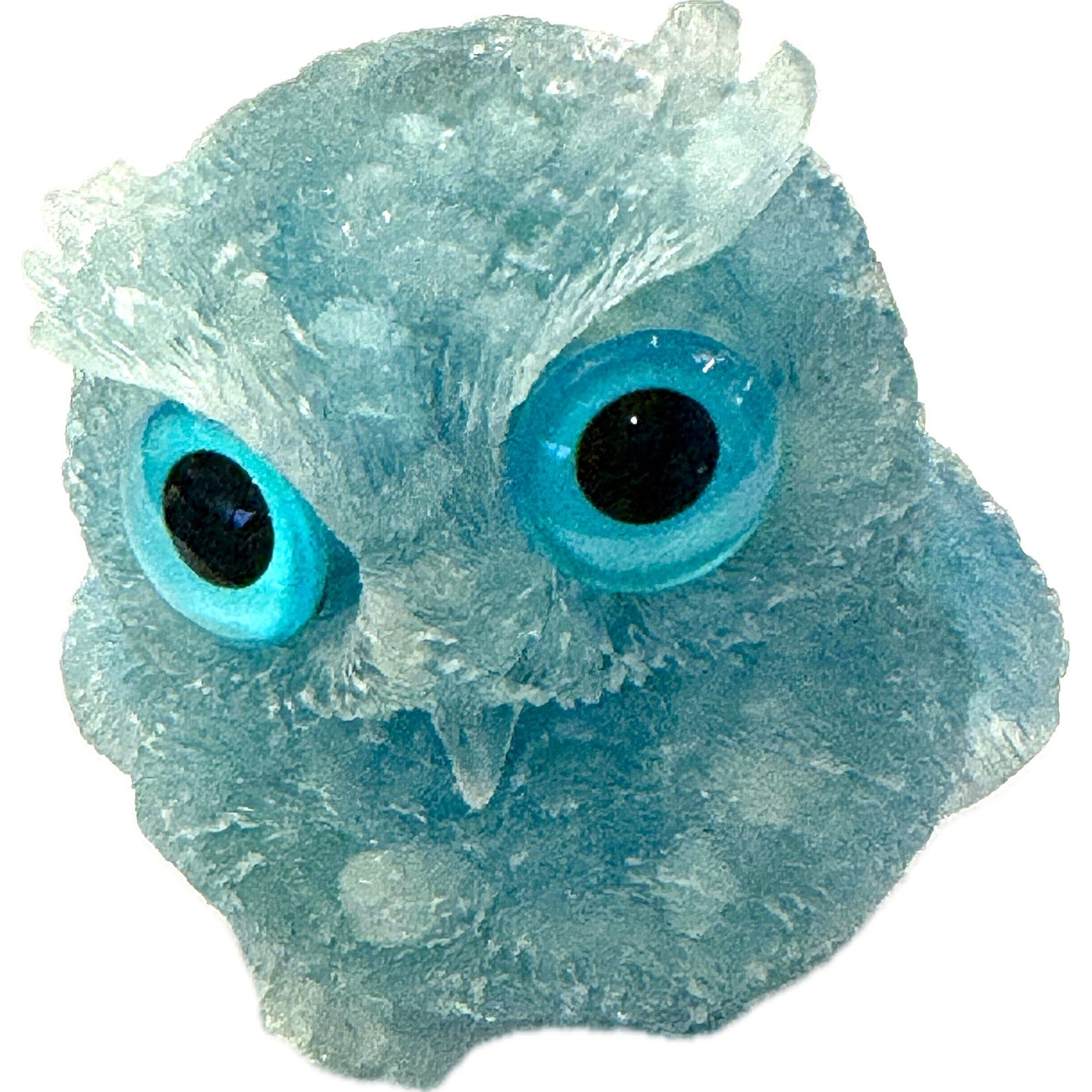 2 1/2 inch  Natural Crystal Macadam Epoxy Aquamarine Owl