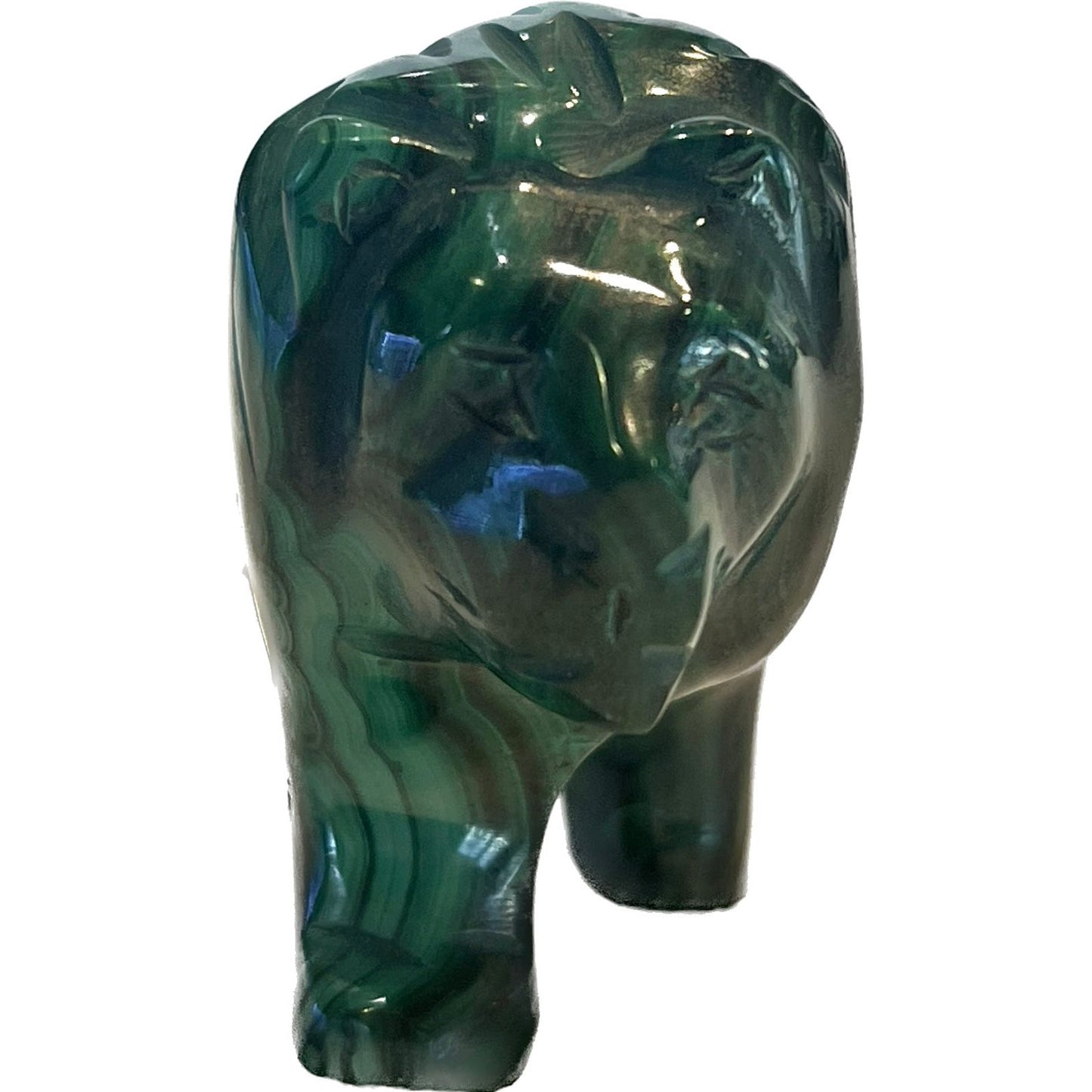 4 Inches Hand Carved Malachite Artisan Lion Carving