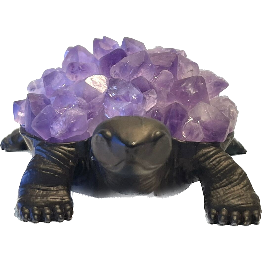 4 1/2 Inches Natural Amethyst Teeth Flower HandmadeTurtle